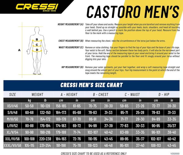 Cressi Castoro Suit Sixe CHart