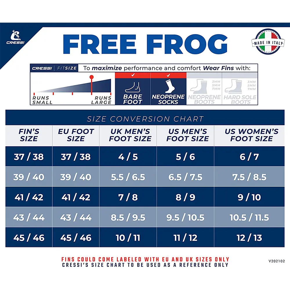 Cressi Free Frog Fins Size Chart