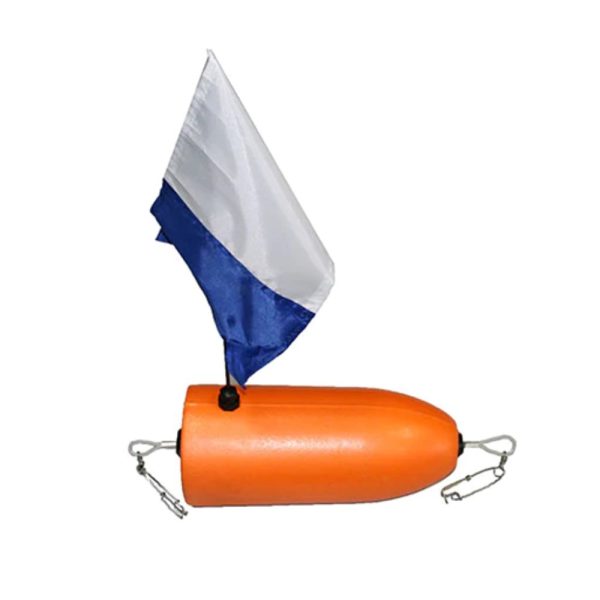 Solid Foam Torpedo Float with white and blue dive flag and orange body