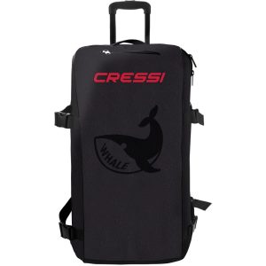 Cressi Whale Scuba Bag Black with whale motive and red wheels