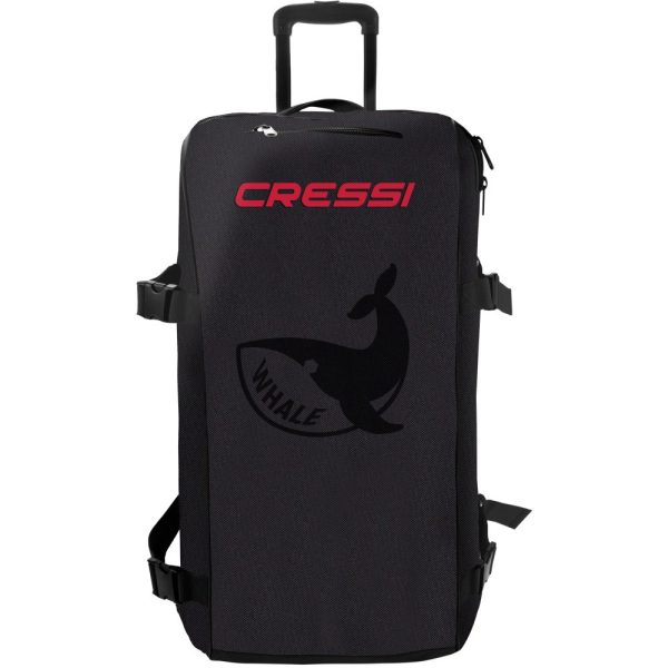 Cressi Whale Scuba Bag Black with whale motive and red wheels